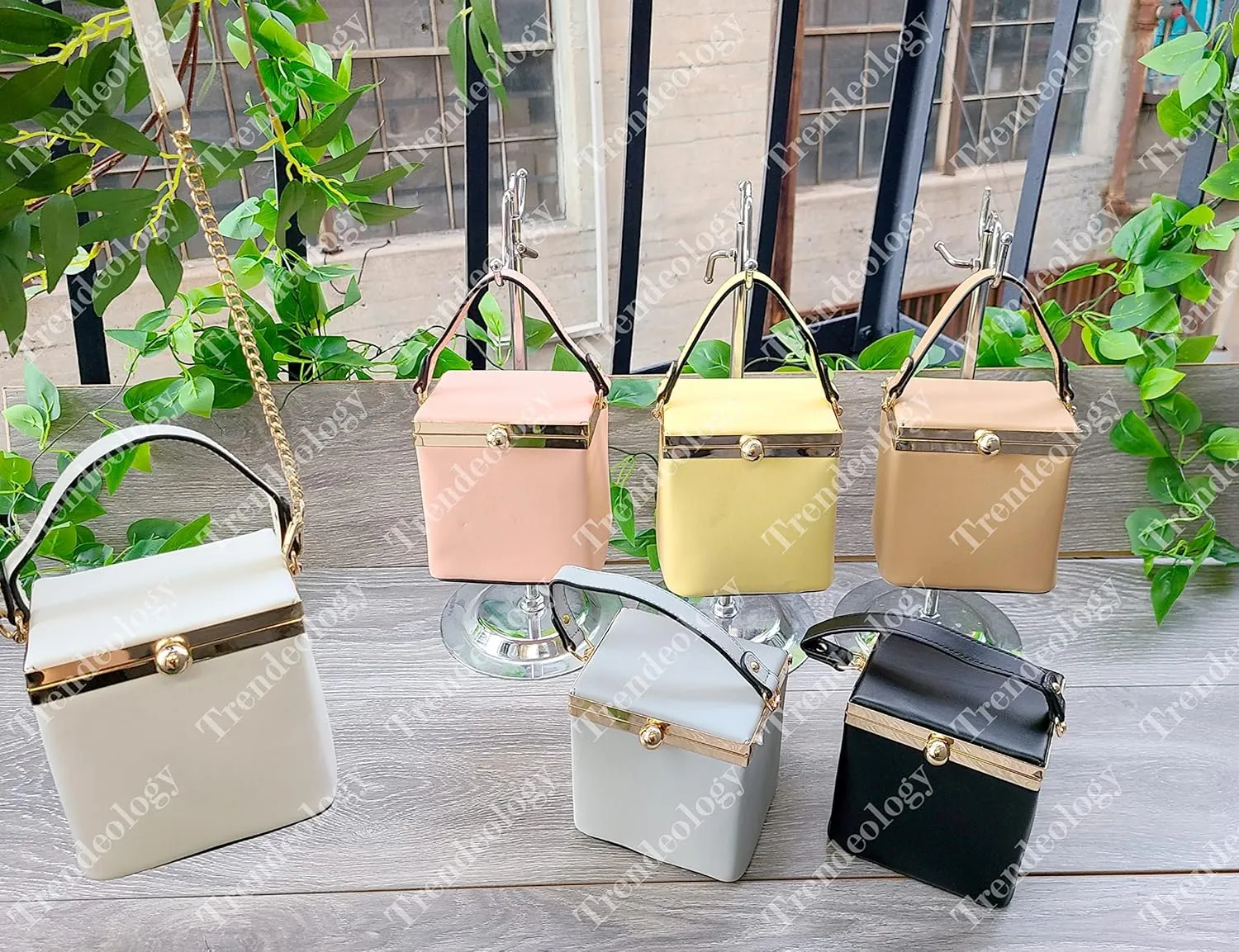 Small Medium Top Handle Square Frame Clutch Purse Crossbody Bag