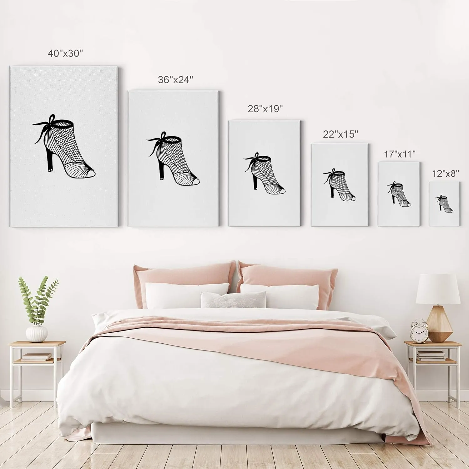 Smile Art Design Black and White Sexy Woman High Heels Sketch Drawing Glam Fashion Canvas Print Wall Art Office Bathroom Teen Girls Room Women Dorm Bedroom Living Room Wall Decor Ready to Hang 28x19
