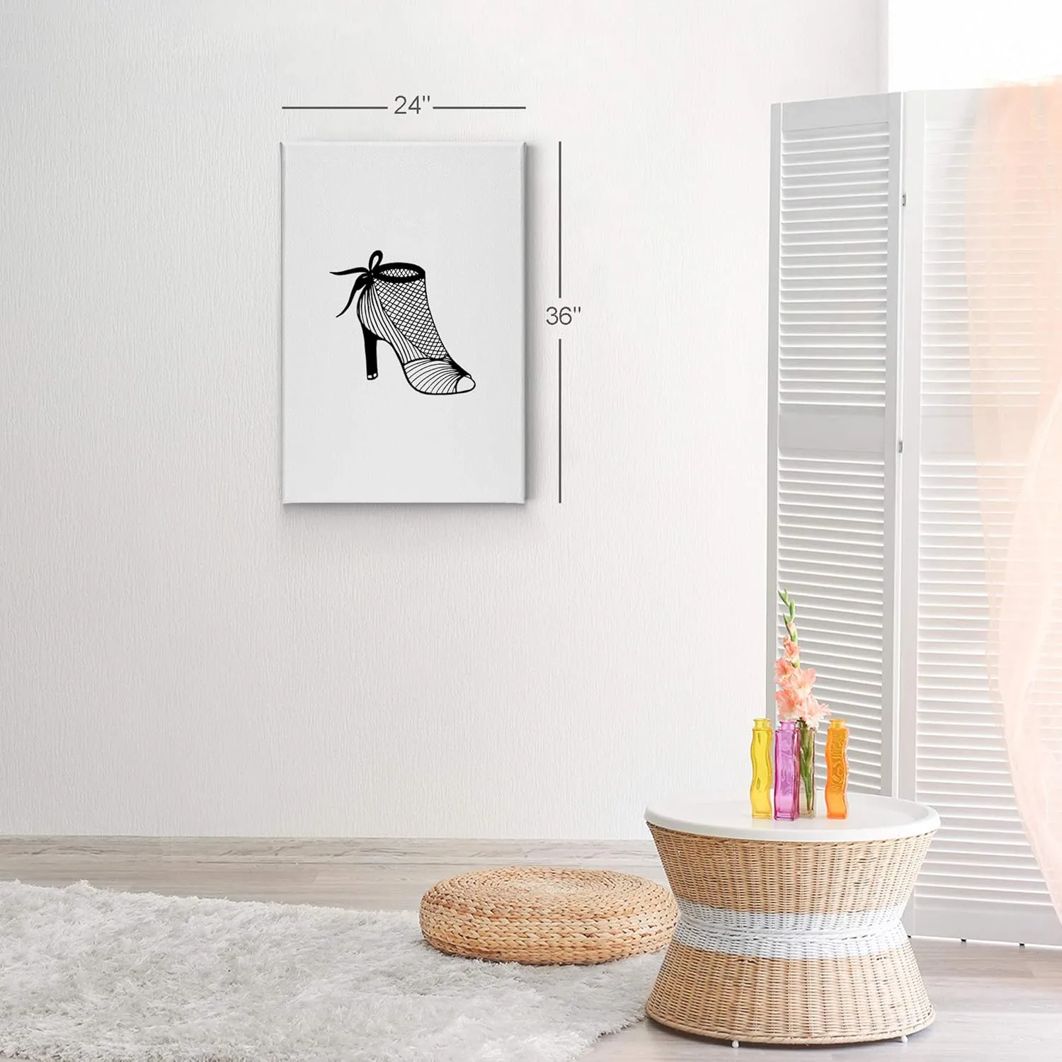 Smile Art Design Black and White Sexy Woman High Heels Sketch Drawing Glam Fashion Canvas Print Wall Art Office Bathroom Teen Girls Room Women Dorm Bedroom Living Room Wall Decor Ready to Hang 28x19