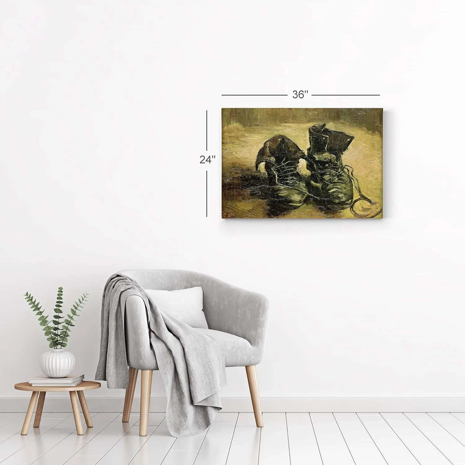 Smile Art Design Vincent Van Gogh A pair of shoes 1886 Canvas Wall Art Print Artwork Classic Modern Art Living Room Bedroom Decor Ready to Hang Made in the USA - 15x22