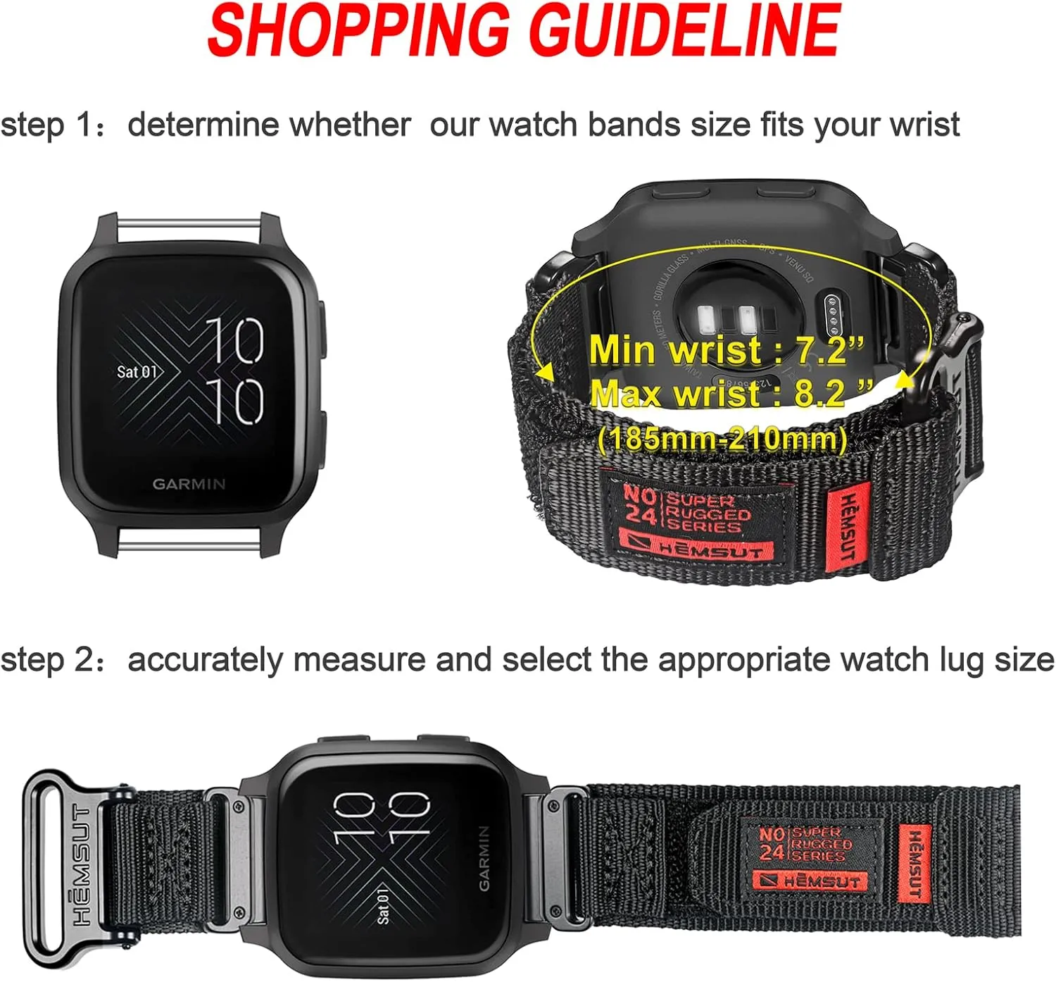 SMITHA Compatible for Garmin Watch Band Venu/Venu Sq/Venu Sq Music/Venu 2/Venu 3 Quick Release Pins, Super Rugged Nylon Sports Strap With Woven Loop Design, 20mm Replacement Strap