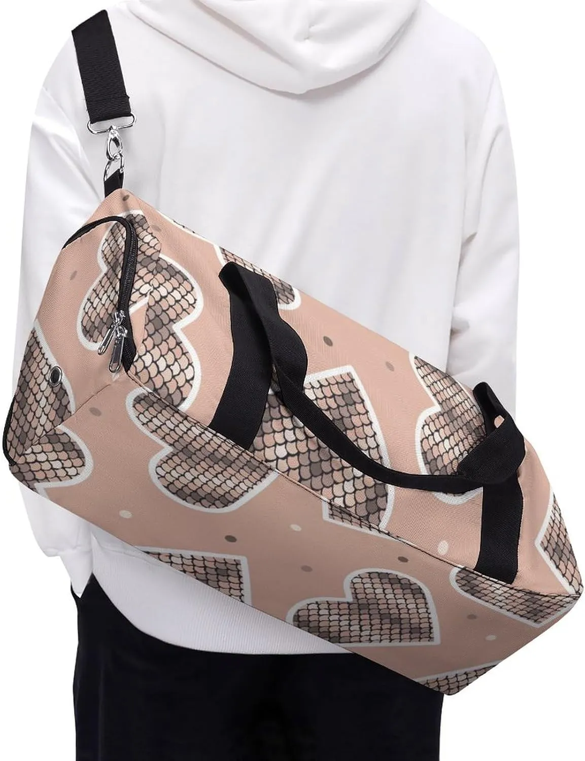 Snake Skin Shape Heart Duffel Bag with Shoe Compartment Lightweight for Travel Gym