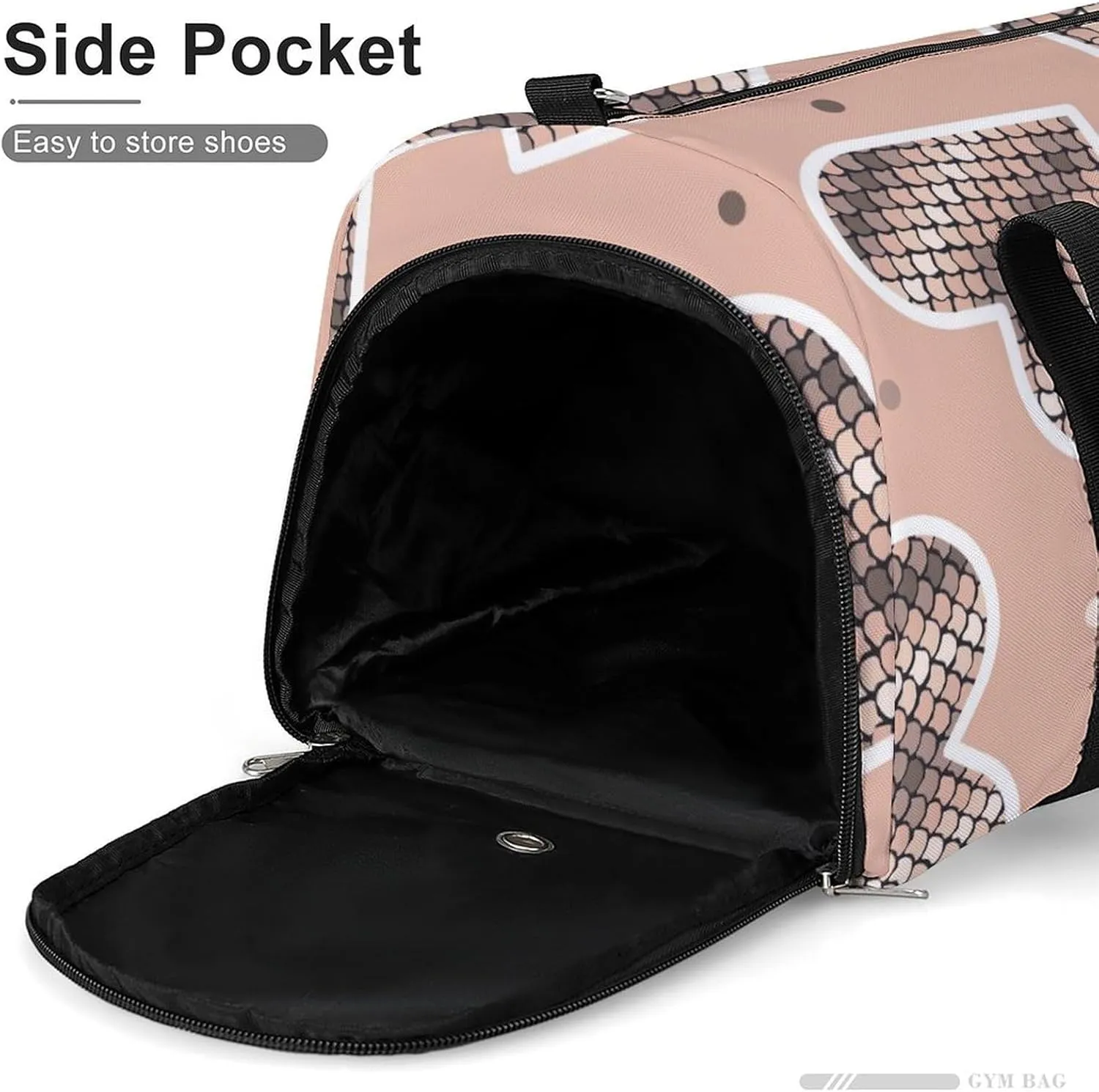 Snake Skin Shape Heart Duffel Bag with Shoe Compartment Lightweight for Travel Gym