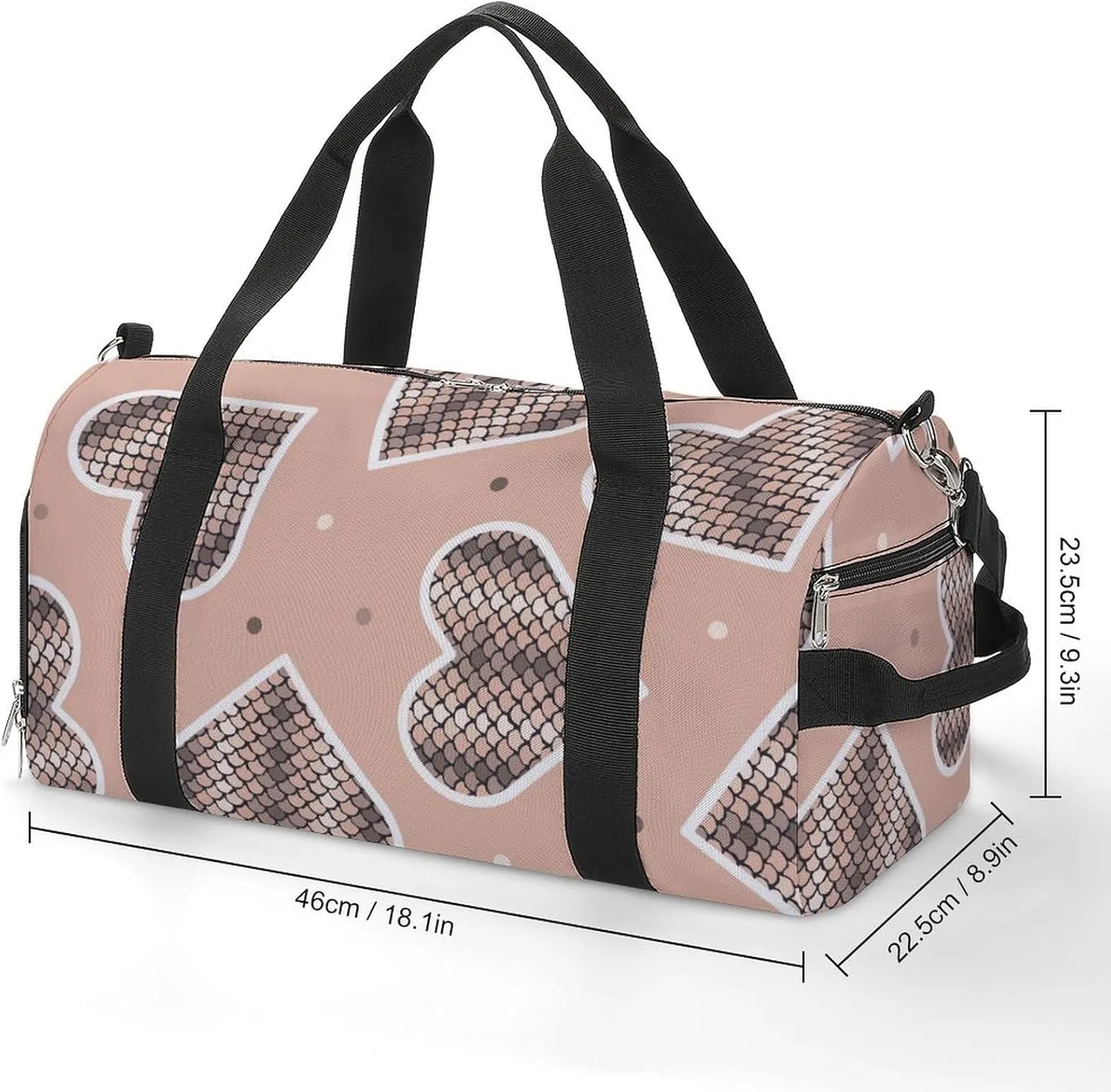 Snake Skin Shape Heart Duffel Bag with Shoe Compartment Lightweight for Travel Gym