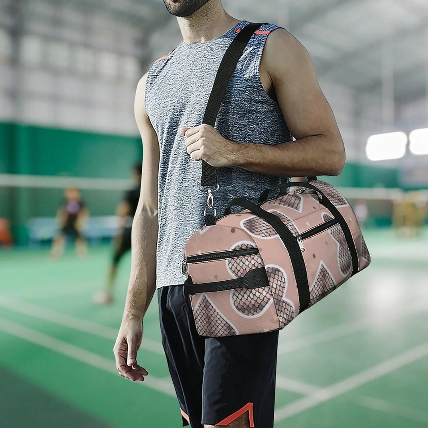 Snake Skin Shape Heart Duffel Bag with Shoe Compartment Lightweight for Travel Gym