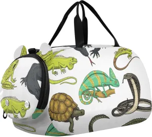 Snakes Lizard Frog Turtle Animal Sports Duffle Bag for Girls Boys, Gym Bag with Shoe Compartment, Kids Travel Overnight Weekender Shoulder Bag