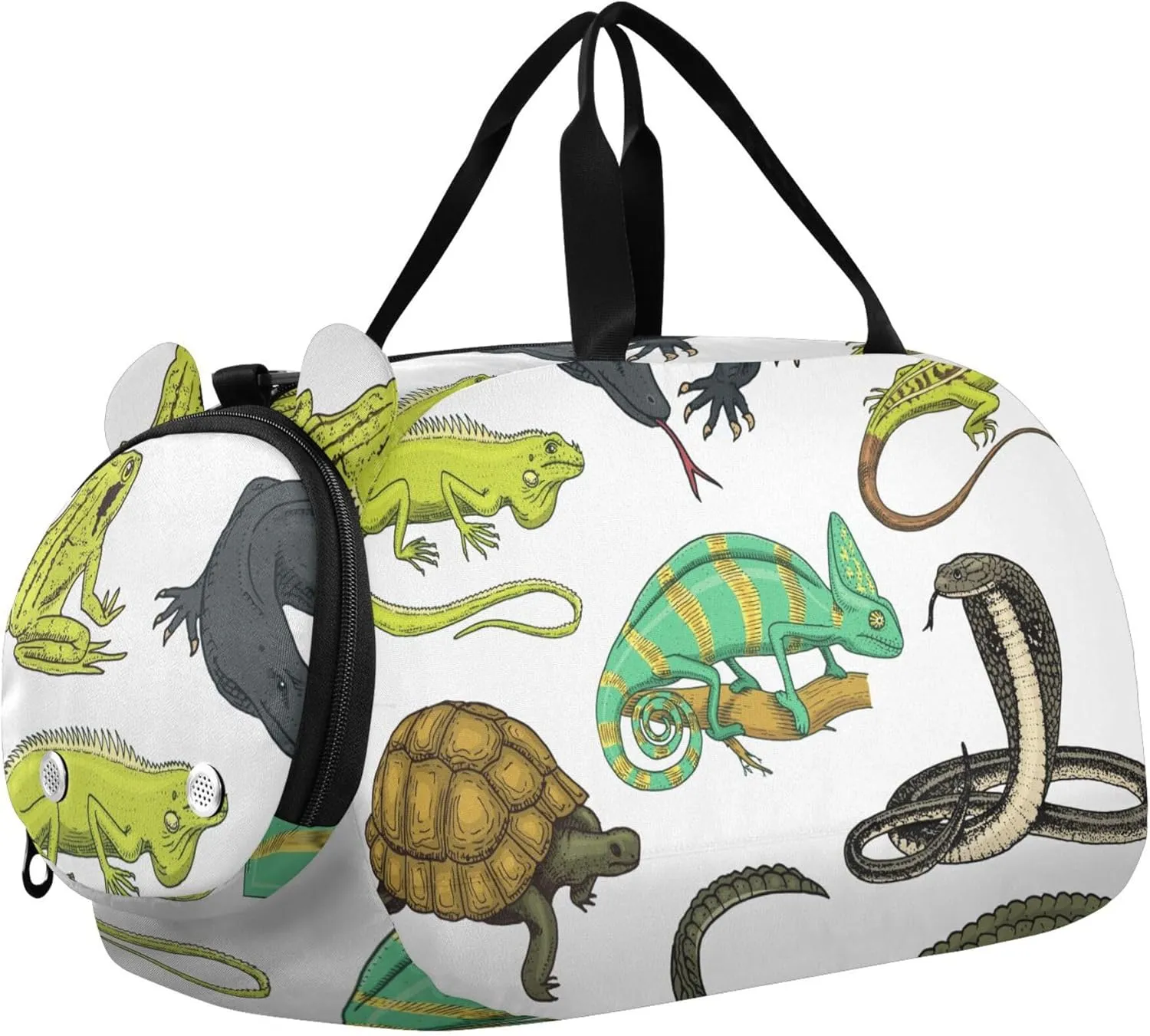 Snakes Lizard Frog Turtle Animal Sports Duffle Bag for Girls Boys, Gym Bag with Shoe Compartment, Kids Travel Overnight Weekender Shoulder Bag