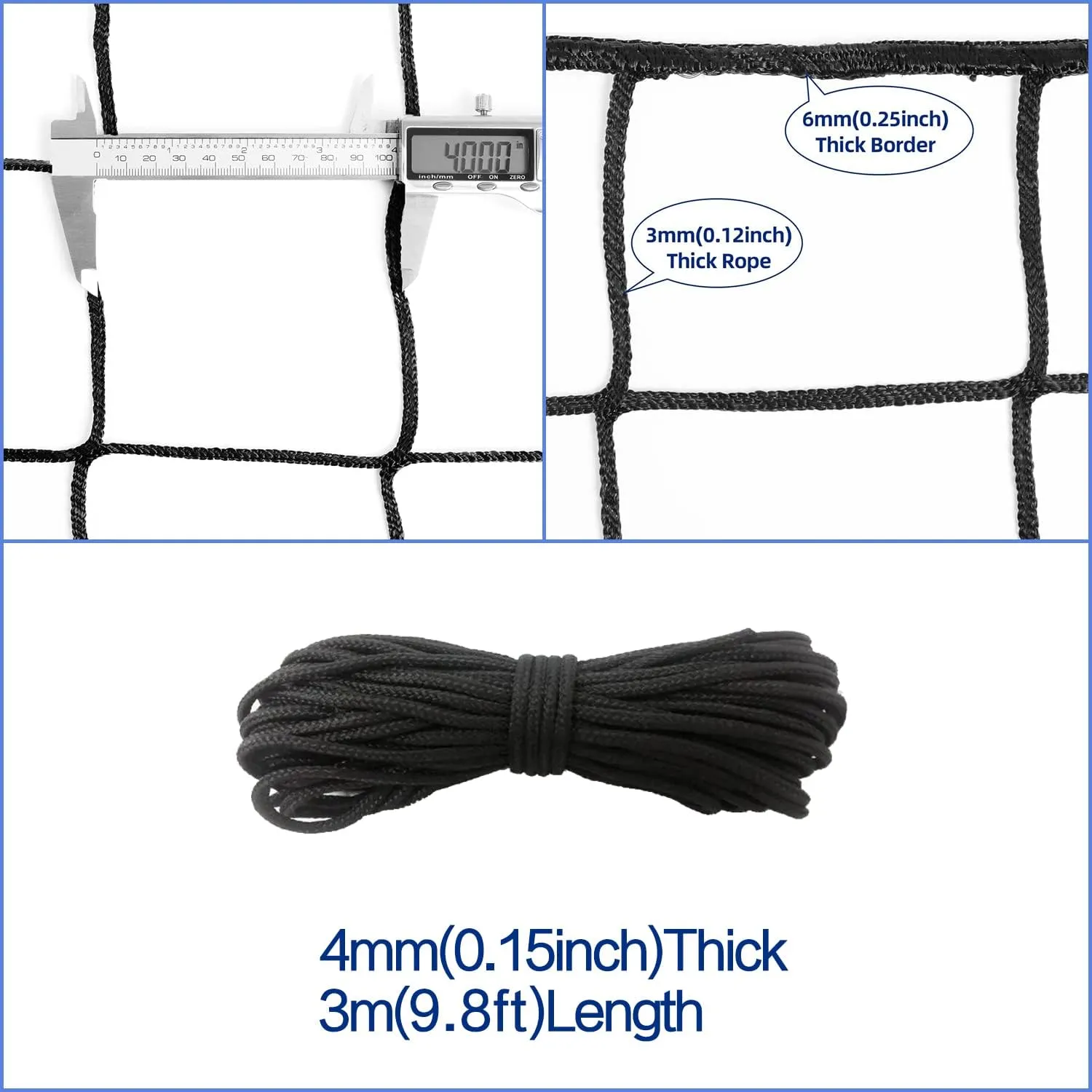 Soccer Backstop Net, High Impact Barrier Net, Nylon Practice Sports Netting 10x20ft/10x30ft/10x40ft (Installation Rope Included)