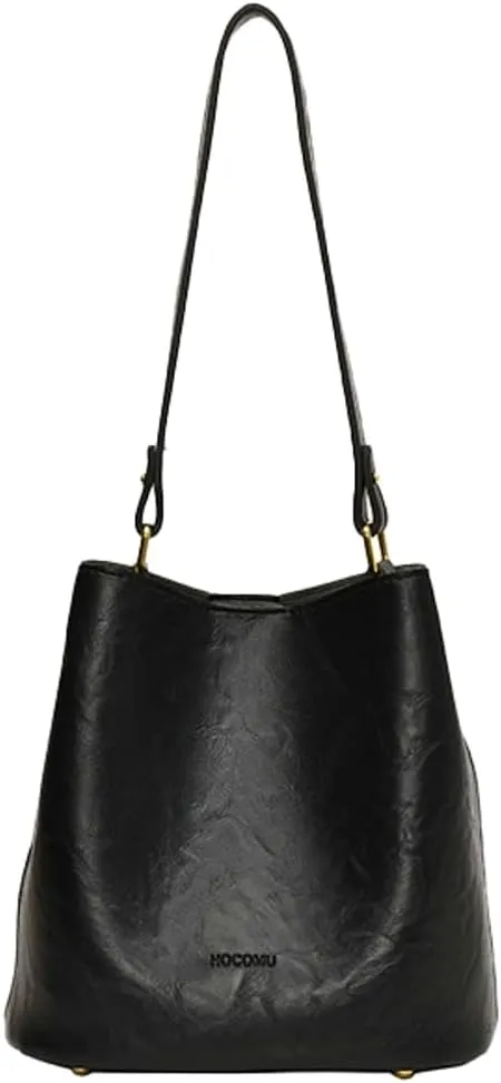 Soft Leather Bucket Bag for Women Vintage Shoulder Bag Underarm Purse Work Tote Handbag with Wallet Daily Handbag