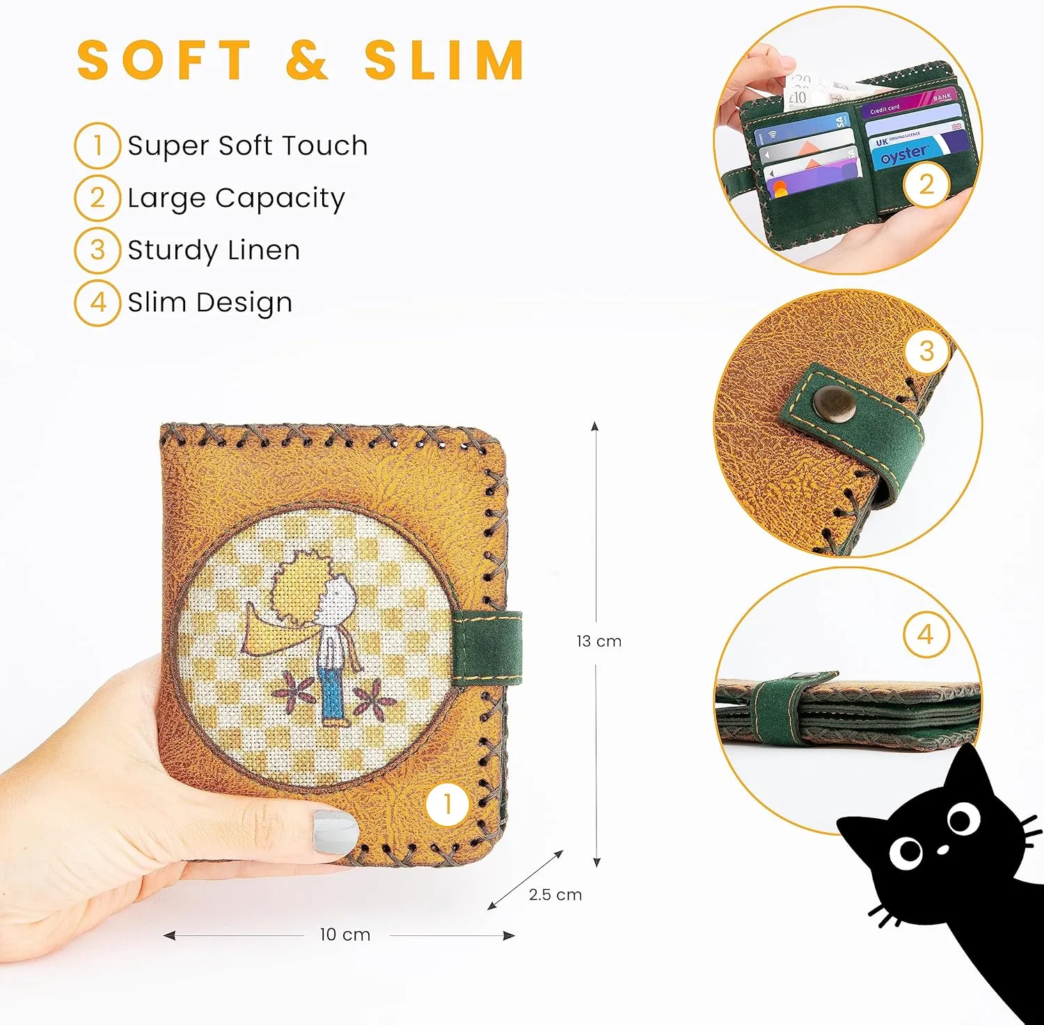 Soft Leather Purse for Women, Trifold Design, 12 Credit Card Holder, Coin Zipper Pocket, 2 ID Windows, Slim Travel Wallet – A Thoughtful Gift for Her., Yellow | Little Prince, Small, Soft