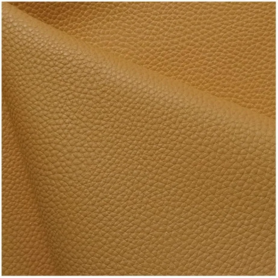 Solid Color Lychee Grain Texture PU Synthetic Leather Sheet 39.4" x 55" (100x140cm) Perfect for Making Hair Bow Handbag DIY Projects 1 Piece(Mustard,1.4x4m)