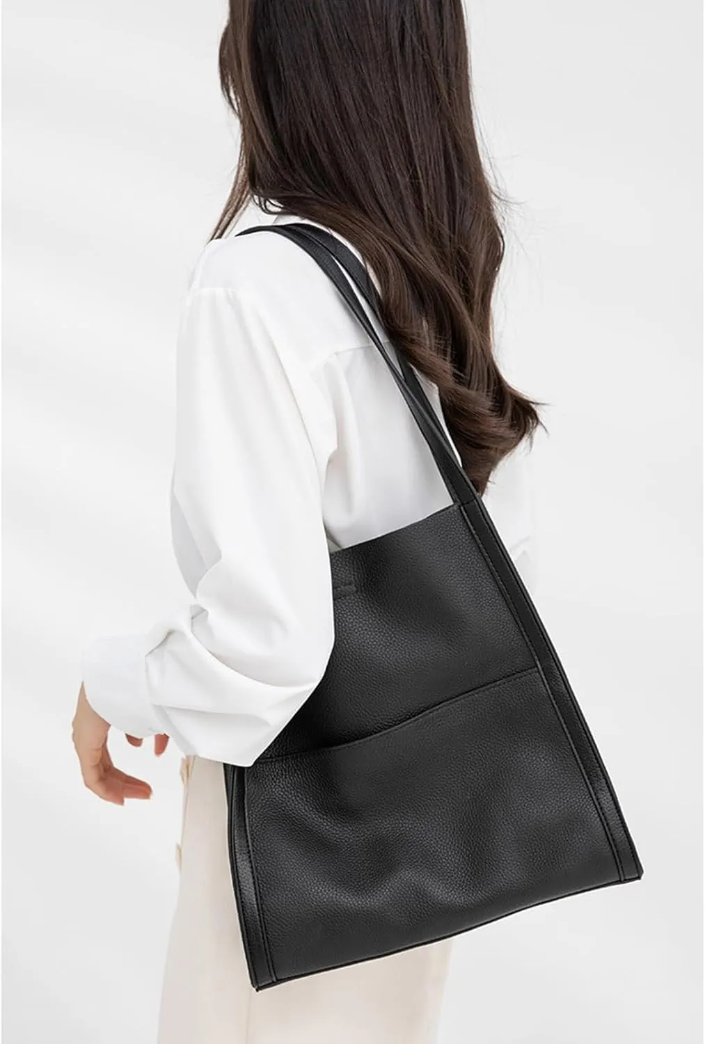 Solid Color Simple Genuine Leather Shoulder Bag, Soft Leather Handbags For Women, Leather Tote Bag For Women