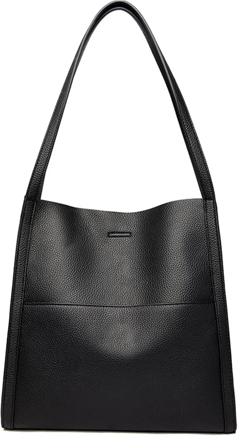 Solid Color Simple Genuine Leather Shoulder Bag, Soft Leather Handbags For Women, Leather Tote Bag For Women