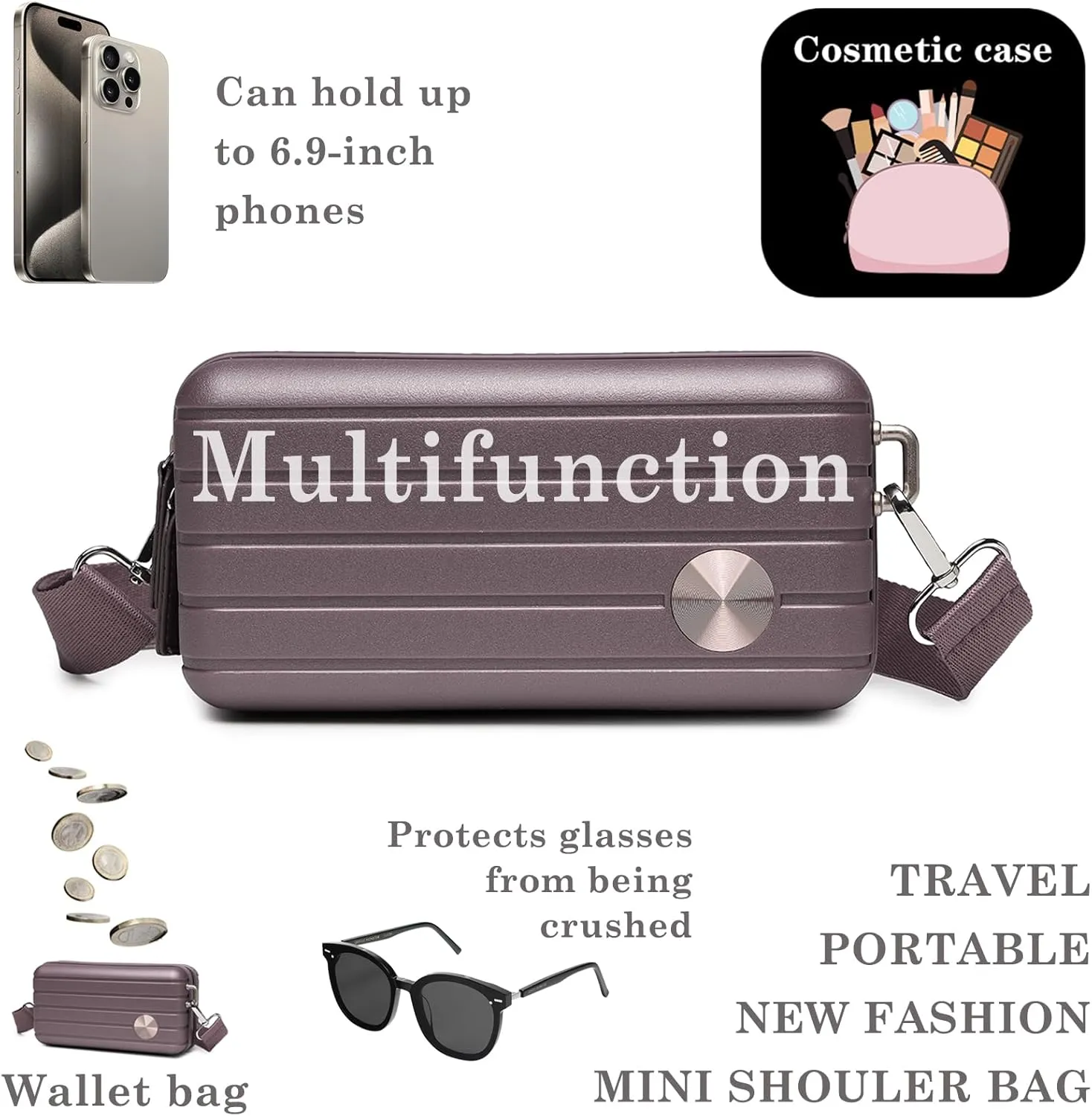 Somago Hard Shell Small Festival Handbag with Adjustable Strap, Crossbody Cell Phone Purse, 6 Inch Cosmetic Bag