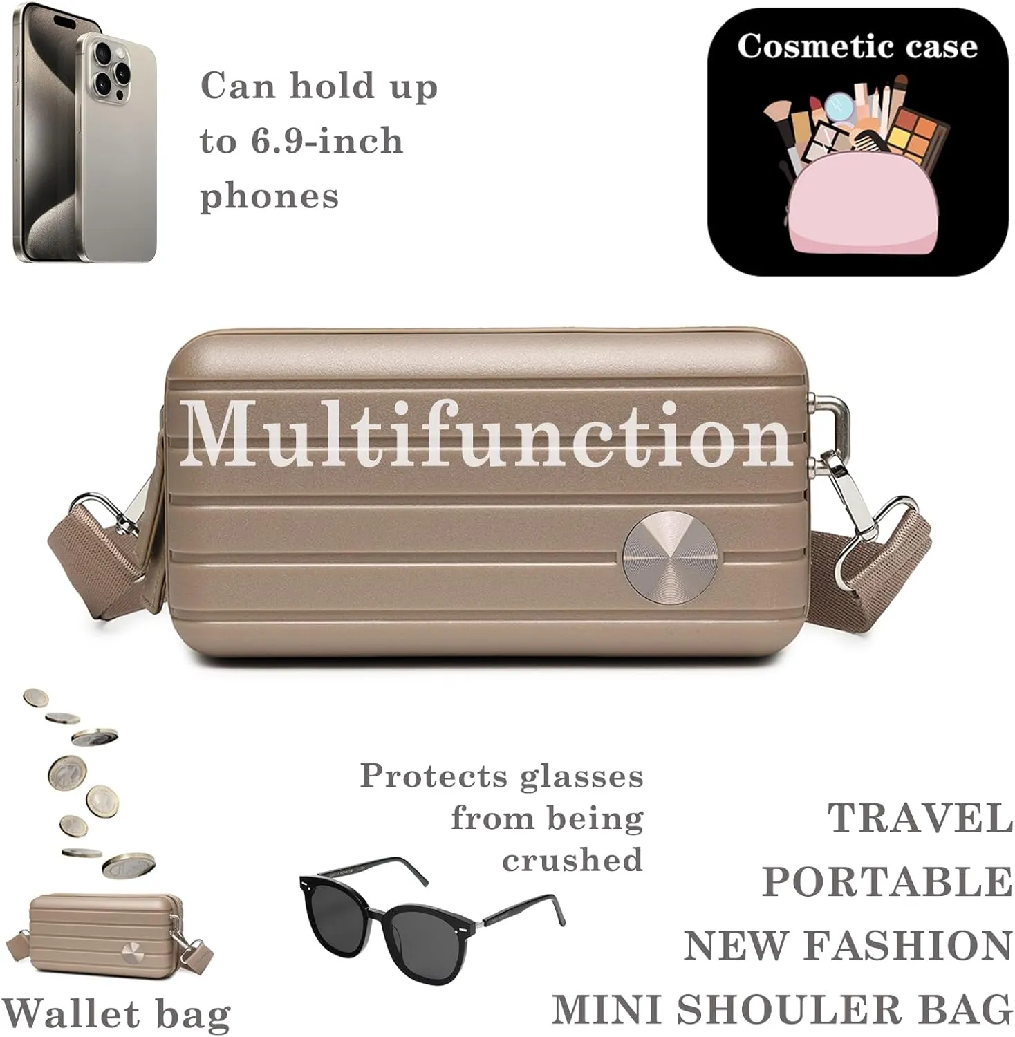 Somago Hard Shell Small Festival Handbag with Adjustable Strap, Crossbody Cell Phone Purse, 6 Inch Cosmetic Bag