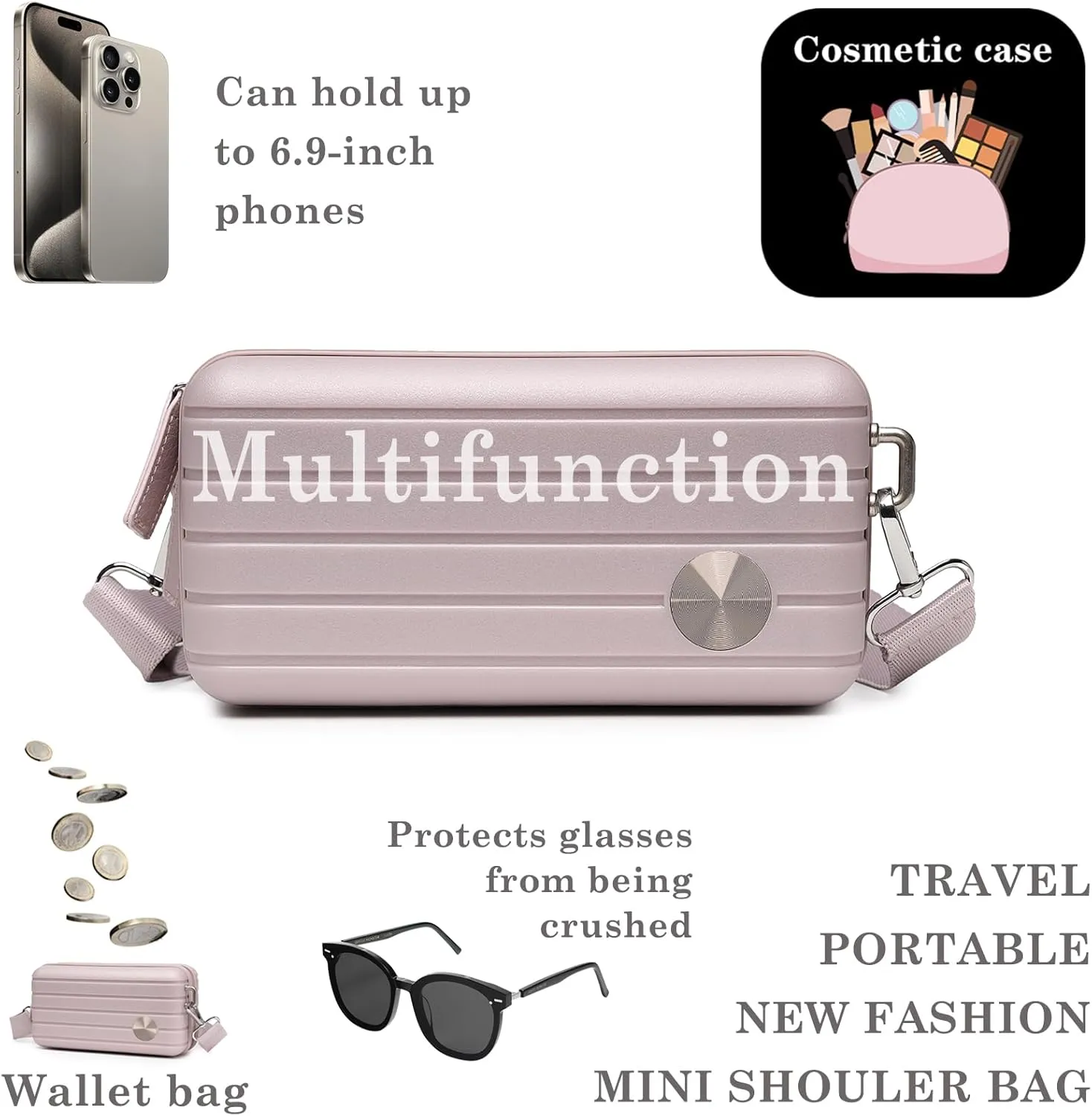 Somago Hard Shell Small Festival Handbag with Adjustable Strap, Crossbody Cell Phone Purse, 6 Inch Cosmetic Bag