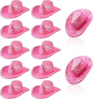 Sotiff 12 Pcs Mini Western Cowboy Cowgirl Hat Small Disco Hat Miniature Cute Cap for Party Drinks Cupcake Toppers