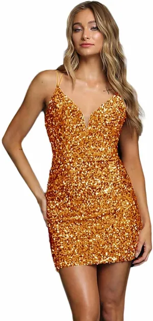 Spaghetti Straps Sequin Homecoming Dresses Mini Sparkly Glitter Sparkle Cocktail Party Gowns V-Neck