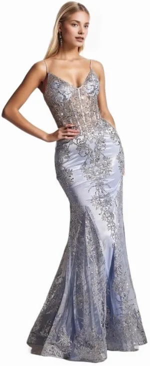 Sparkle Mermaid V Neck Sleeveless Lace Court Train Evening Sequin Prom Dress