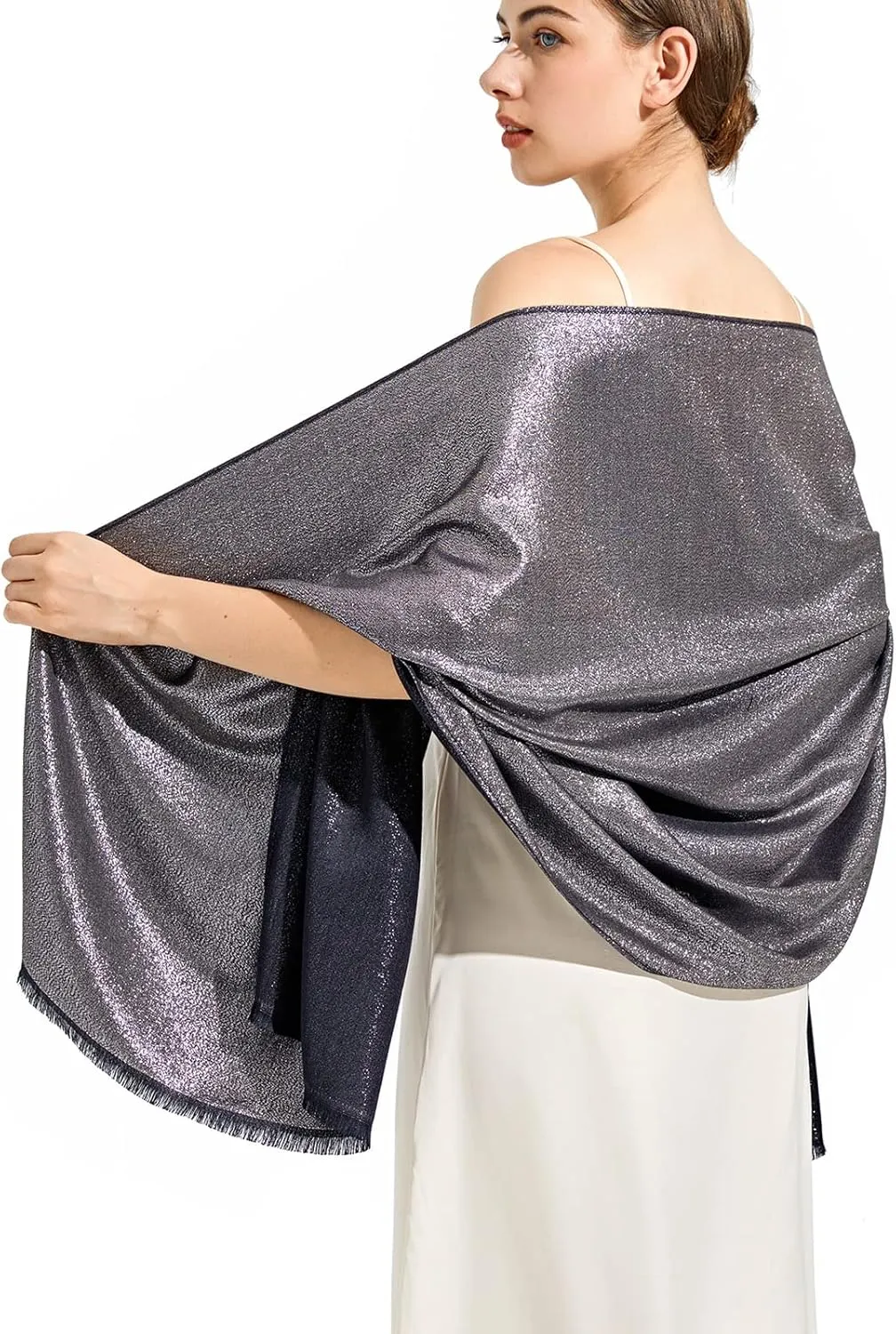 Sparkling Metallic Pashmina Shawl Wraps Scarf for Evening Party Bridal Wedding Formal Dresses