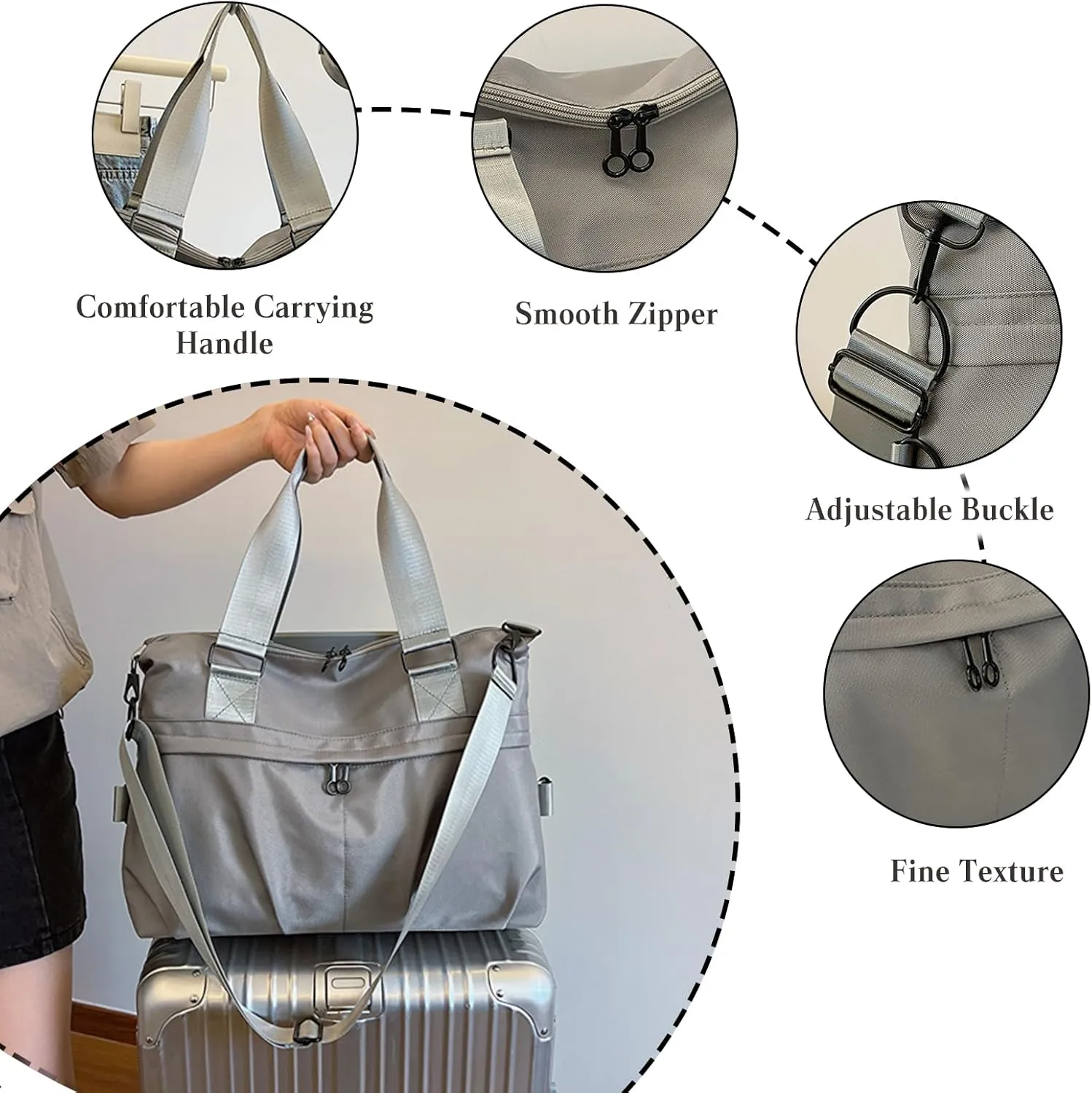 Sport Duffel Bag for Women Travel Duffel Bag Ultra-Light Weekend Shoulder Bag Overnight Bag Large Gym Tote Bag Hospital Bag Carry On Luggage Crossbody Bag for Sport Gym Travel Grey