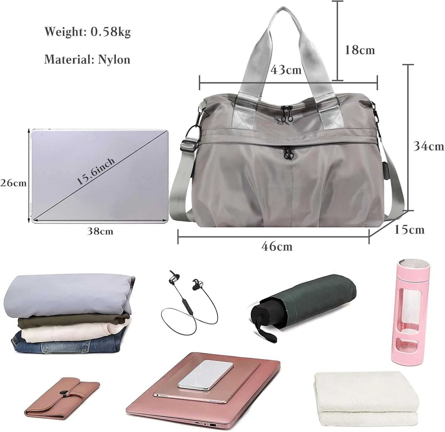 Sport Duffel Bag for Women Travel Duffel Bag Ultra-Light Weekend Shoulder Bag Overnight Bag Large Gym Tote Bag Hospital Bag Carry On Luggage Crossbody Bag for Sport Gym Travel Grey