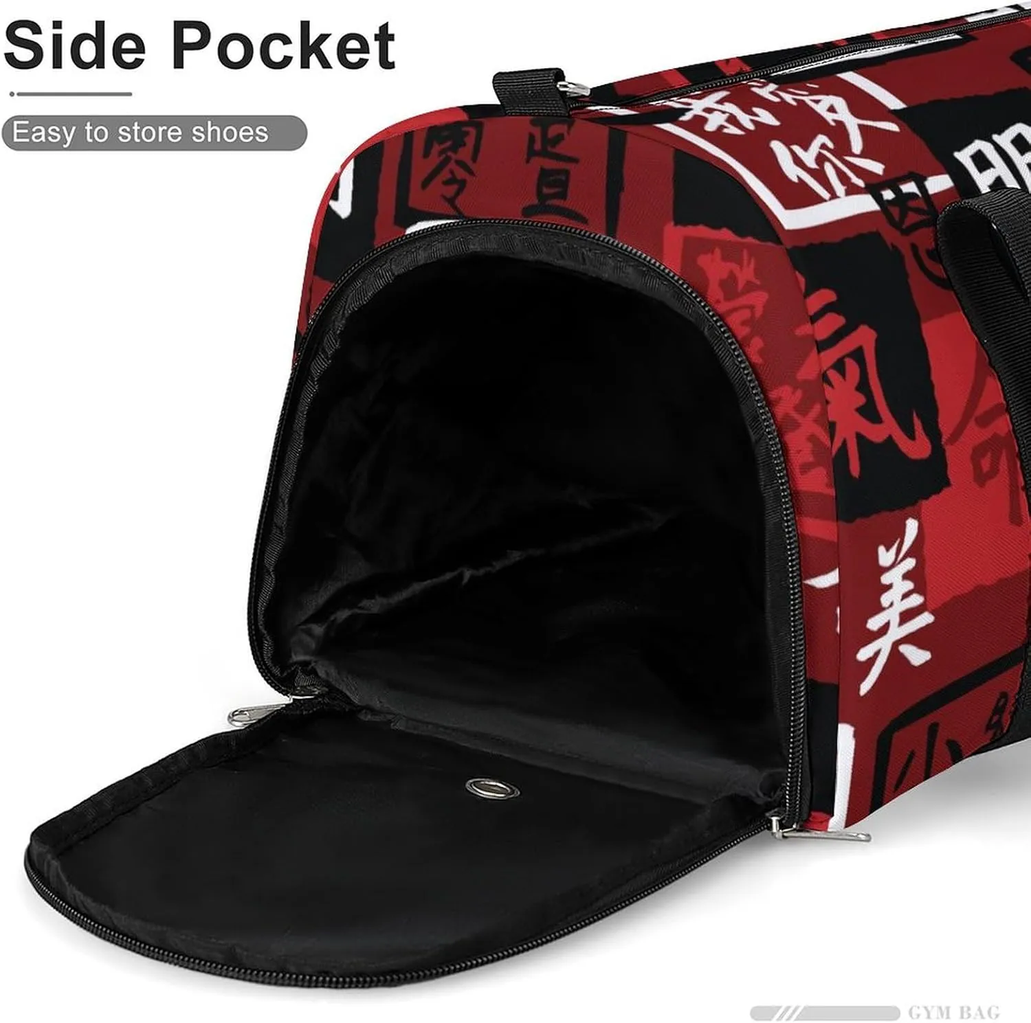 Sport Gym Duffel with Shoe Compartment Wet Pocket, Asian-hieroglyphs Shoulder Travel Bag for Women Men, style-3