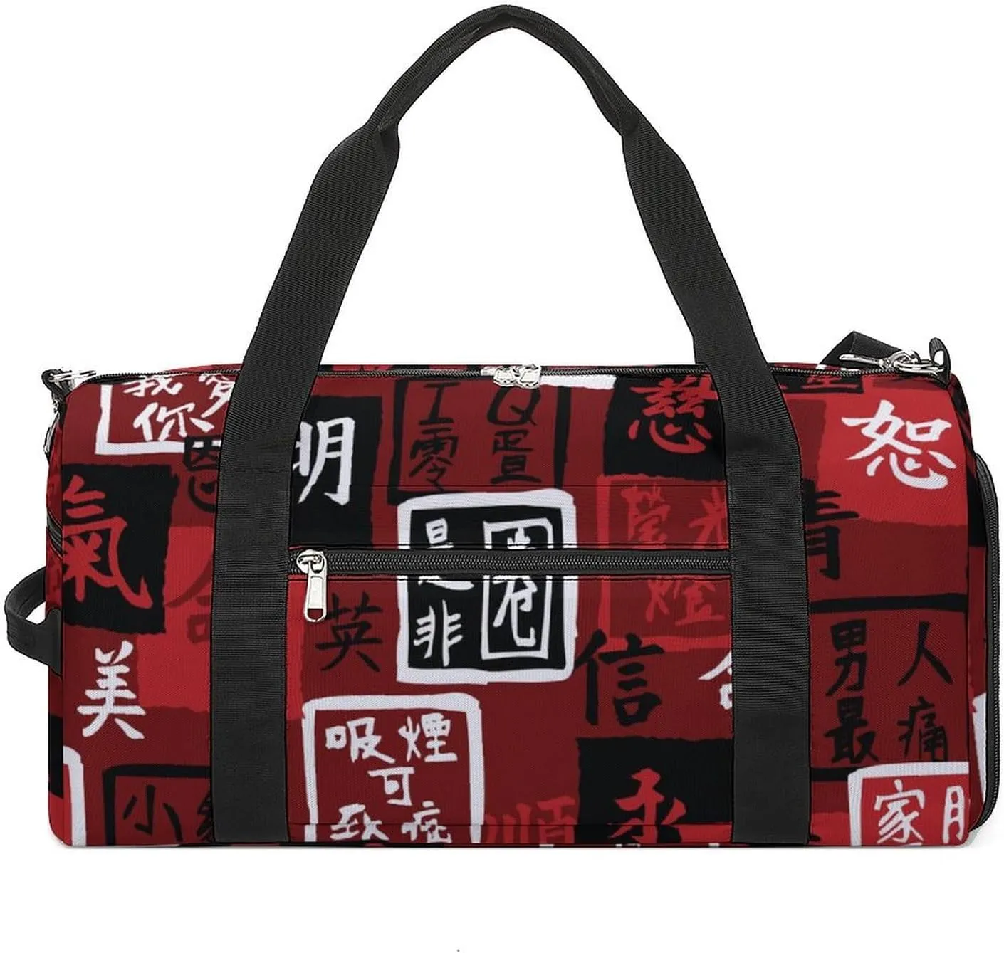 Sport Gym Duffel with Shoe Compartment Wet Pocket, Asian-hieroglyphs Shoulder Travel Bag for Women Men, style-3