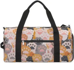 Sport Gym Duffel with Shoe Compartment Wet Pocket, Cats-paw-pattern-cute Shoulder Travel Bag for Women Men