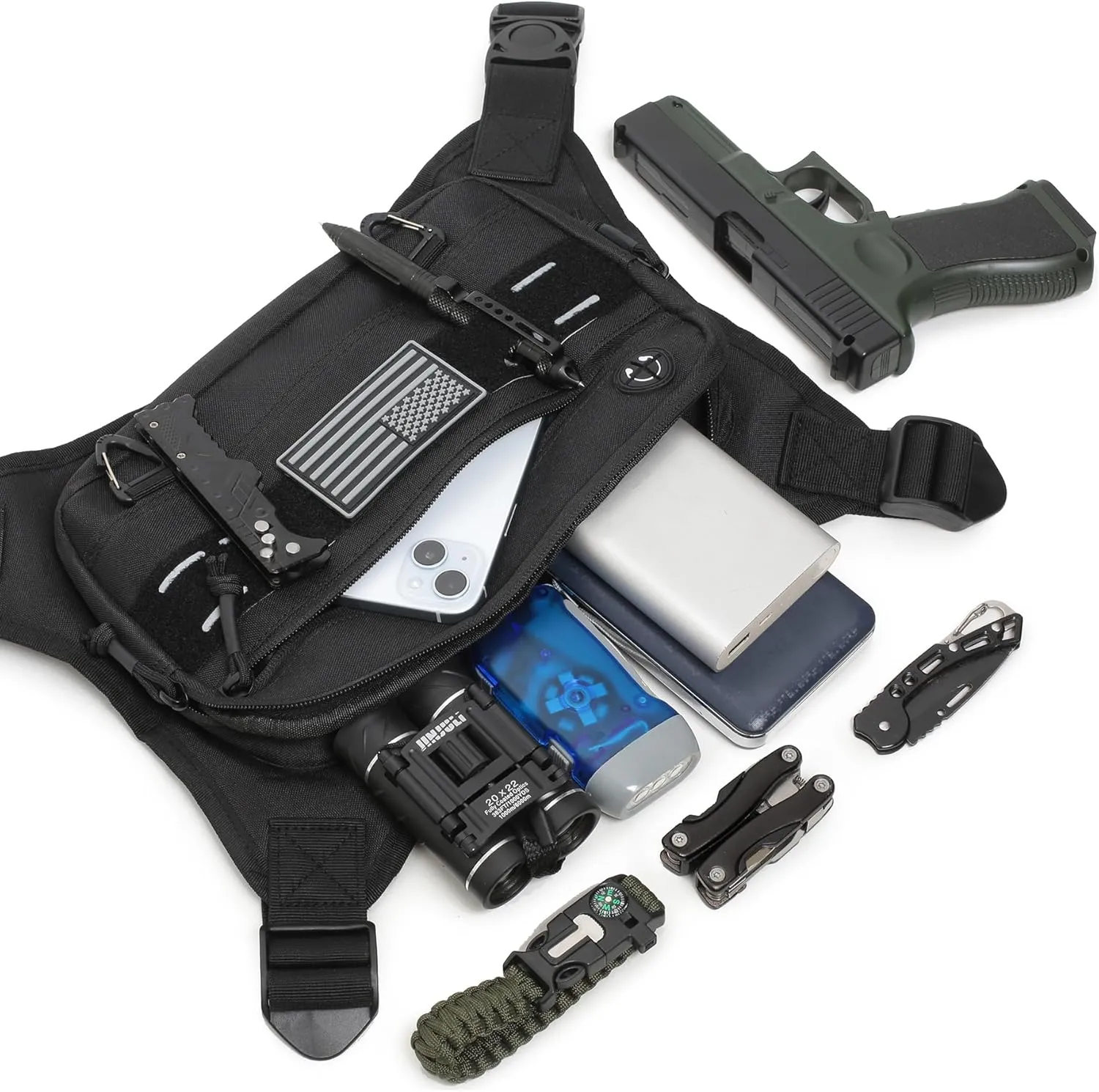 Sports Chest Pack for Men Front Chest Bag Fits Most Pistols Chest Pouch Harness for Running, Hiking, Workouts