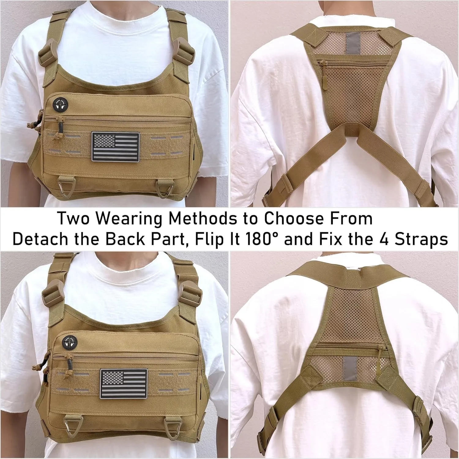 Sports Chest Pack for Men Front Chest Bag Fits Most Pistols Chest Pouch Harness for Running, Hiking, Workouts