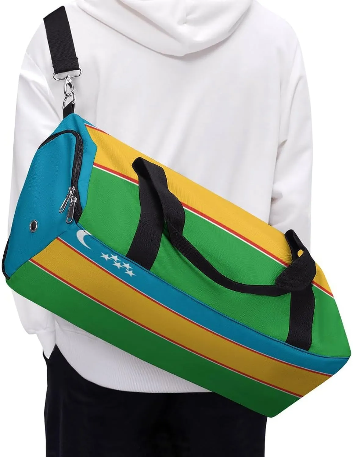 Sports Duffel Bag with Karakalpakstan Flag for Men Women Shoe Compartment Travel