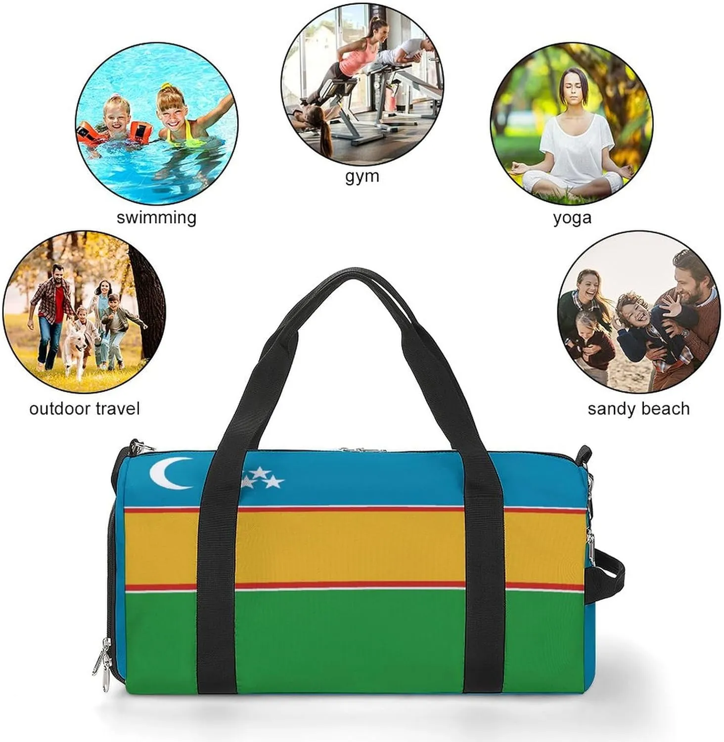 Sports Duffel Bag with Karakalpakstan Flag for Men Women Shoe Compartment Travel