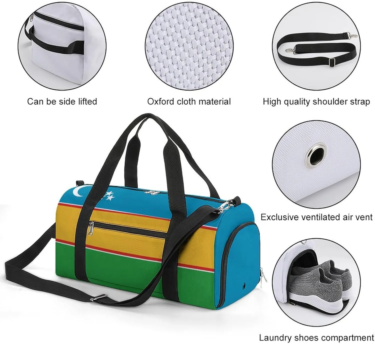 Sports Duffel Bag with Karakalpakstan Flag for Men Women Shoe Compartment Travel