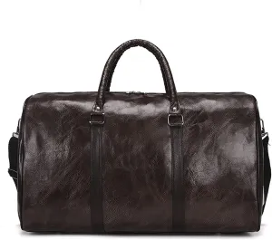 Sports Duffel Bags Large Capacity Short-Distance Travel Bag Women Soft PU Leather Travel Bag Duffel Bag Casual Men Sports Fitness Handbag(Brown)