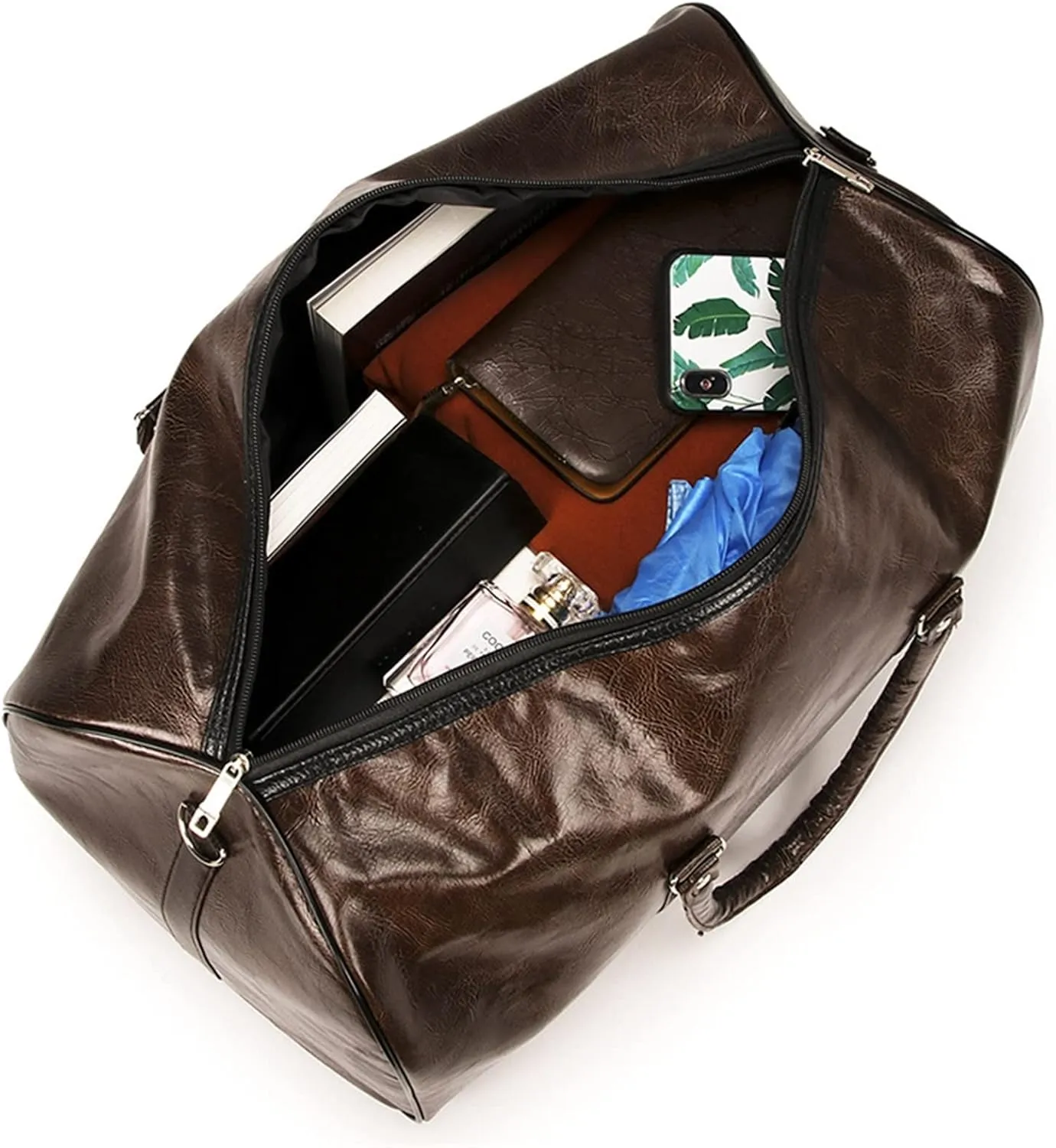 Sports Duffel Bags Large Capacity Short-Distance Travel Bag Women Soft PU Leather Travel Bag Duffel Bag Casual Men Sports Fitness Handbag(Brown)