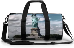 Sports Gym Bag for Men Women Statue Of Liberty In NYC Travel Gym Bag Cylindrical Workout Bag Lightweight Travel Duffle Bag for Basketball Football Weekender