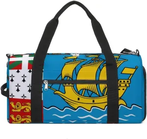 Sports Gym Bag Saint Pierre Miquelon Flag Duffel with Shoe Compartment Waterproof Travel Weekender