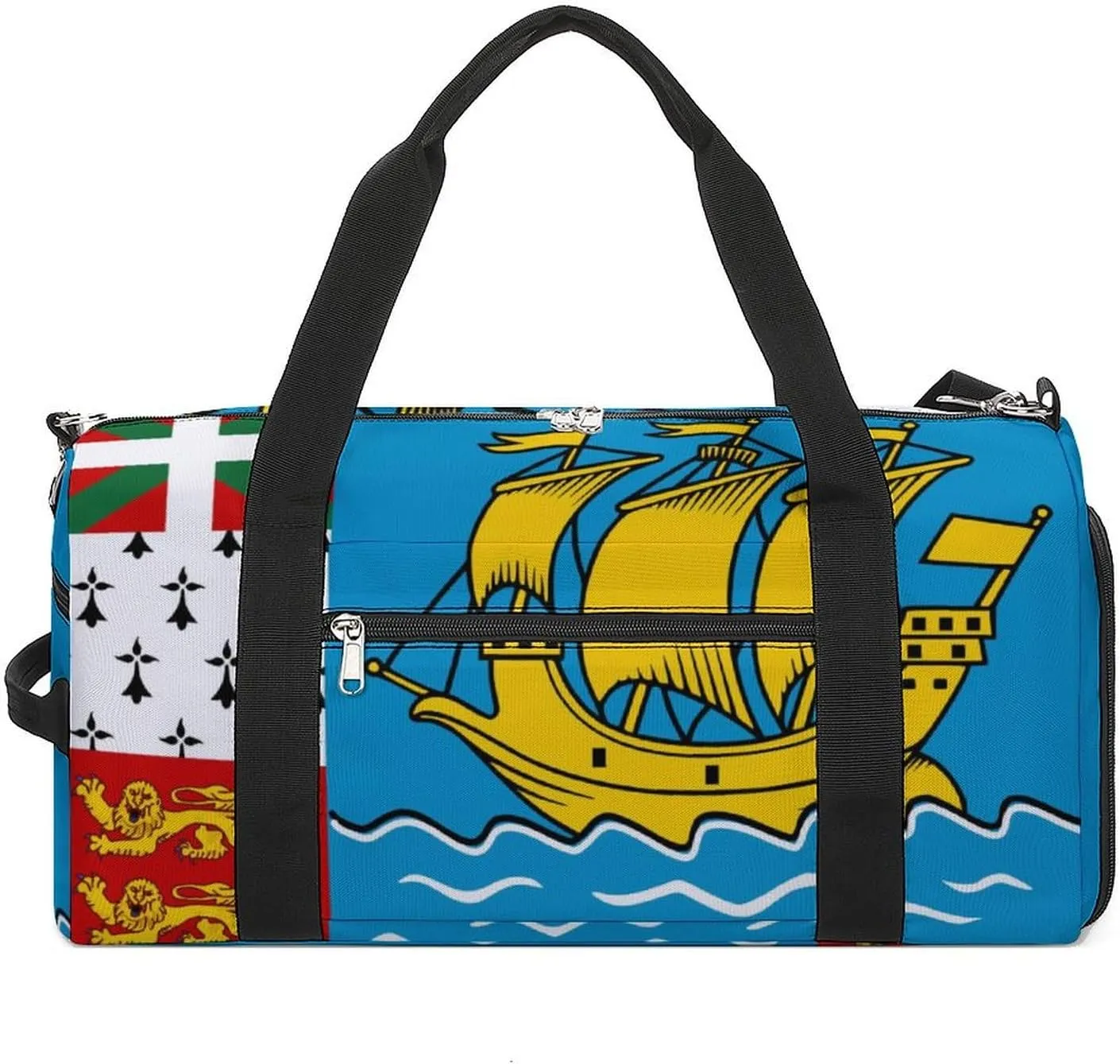 Sports Gym Bag Saint Pierre Miquelon Flag Duffel with Shoe Compartment Waterproof Travel Weekender