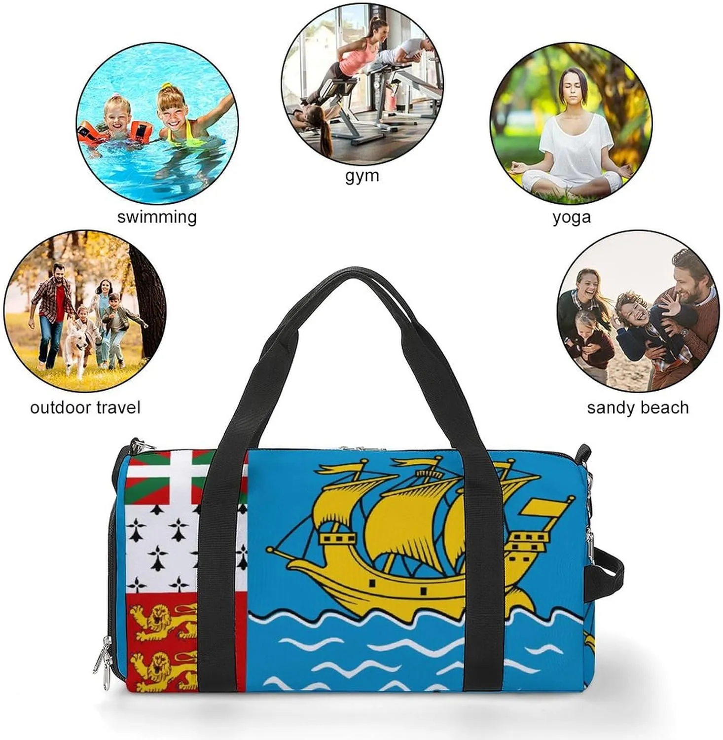 Sports Gym Bag Saint Pierre Miquelon Flag Duffel with Shoe Compartment Waterproof Travel Weekender