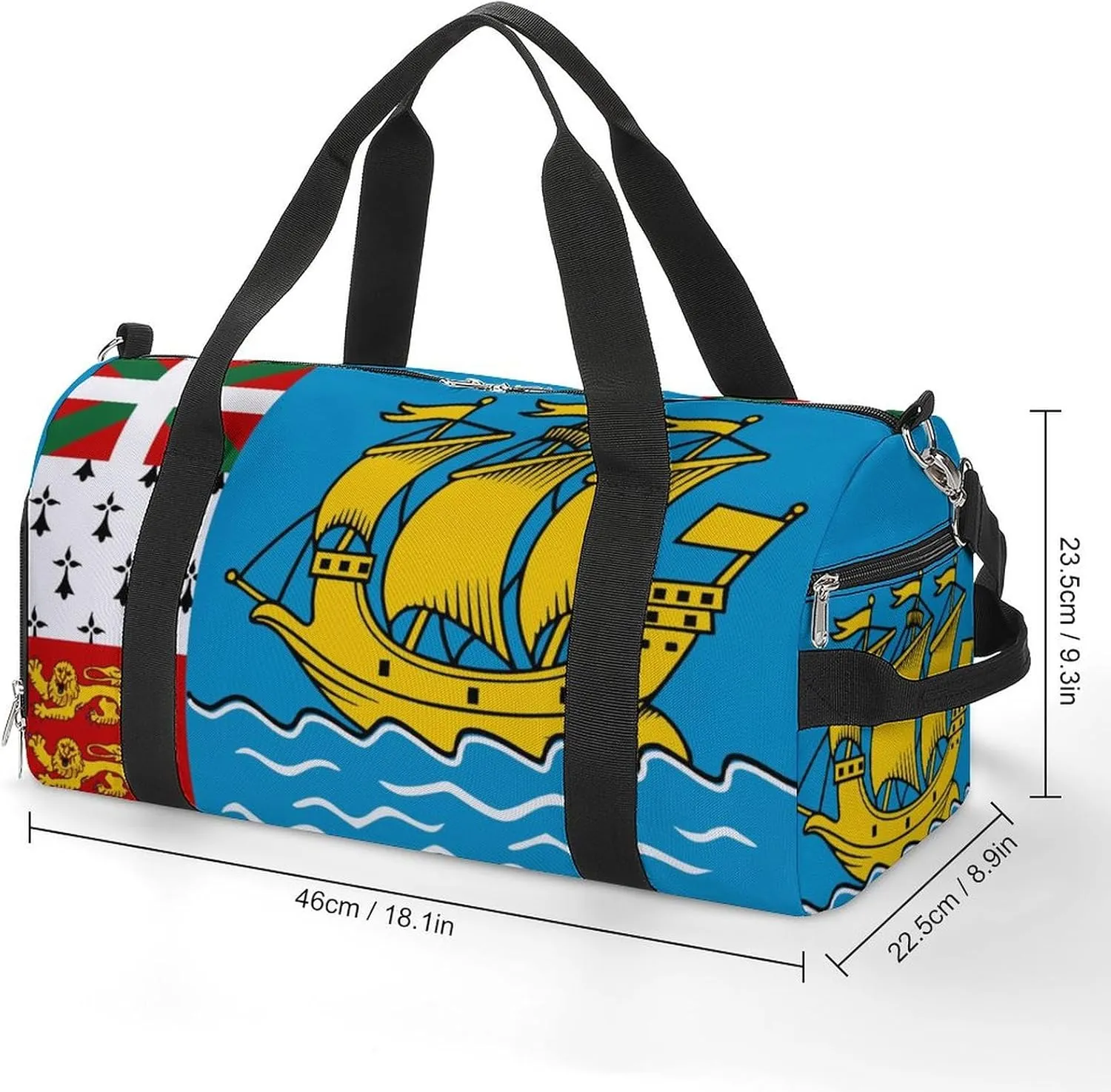 Sports Gym Bag Saint Pierre Miquelon Flag Duffel with Shoe Compartment Waterproof Travel Weekender