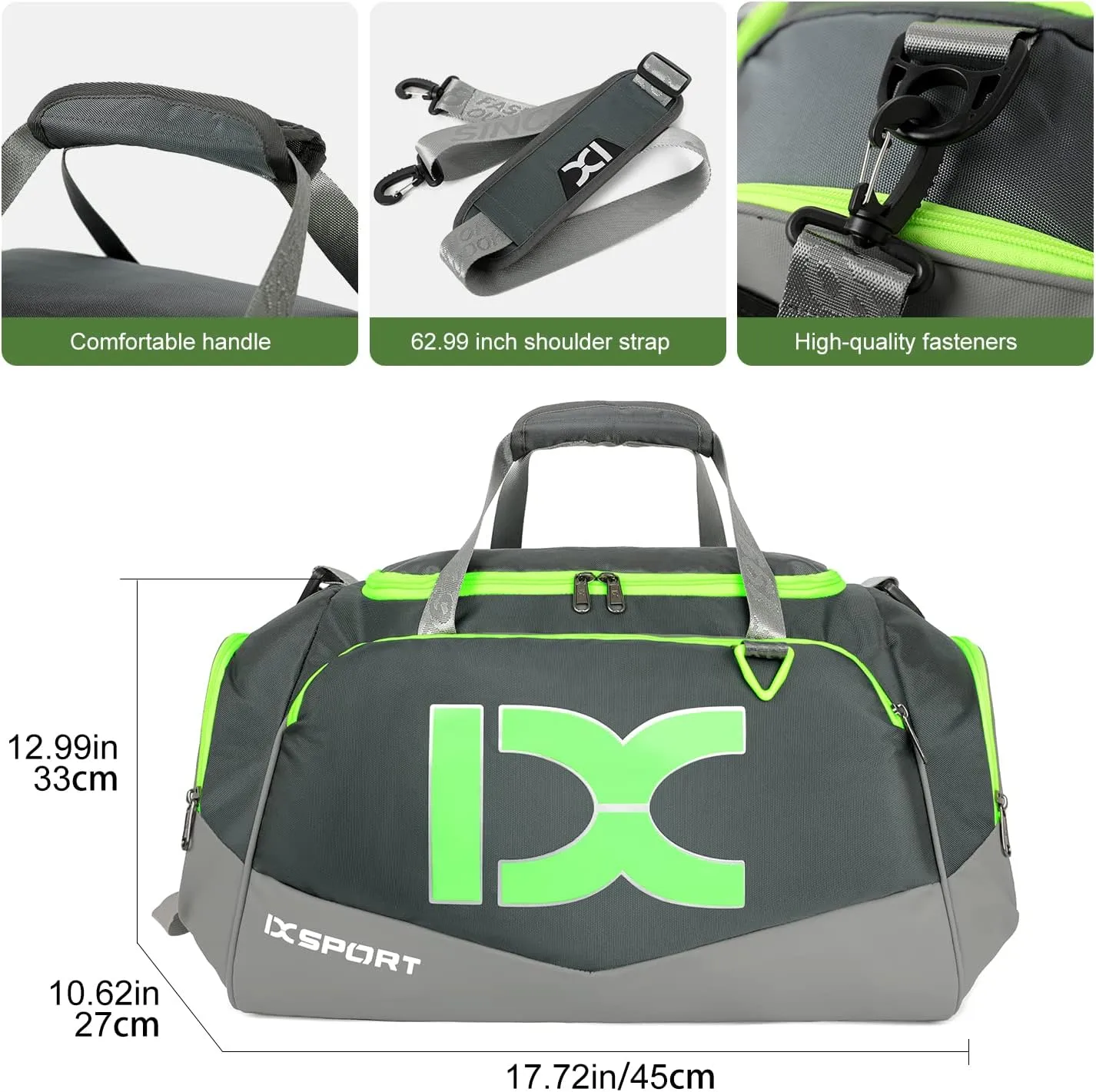 Sports Gym Bag，INOXTO Travel Duffel Bag with Dry Wet Pocket And Shoe CompartmentFor Women and Men，40L/55L Fitness Waterproof Weekender Bag For Swim Sports Travel Working Out (Gray green, 40L)