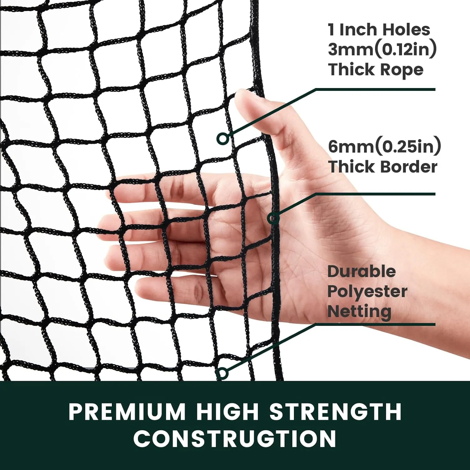 Sports Netting,Hitting Net with 33Feet Nylon Rope for Golf, Baseball, Hockey, Soccer, LAX and More