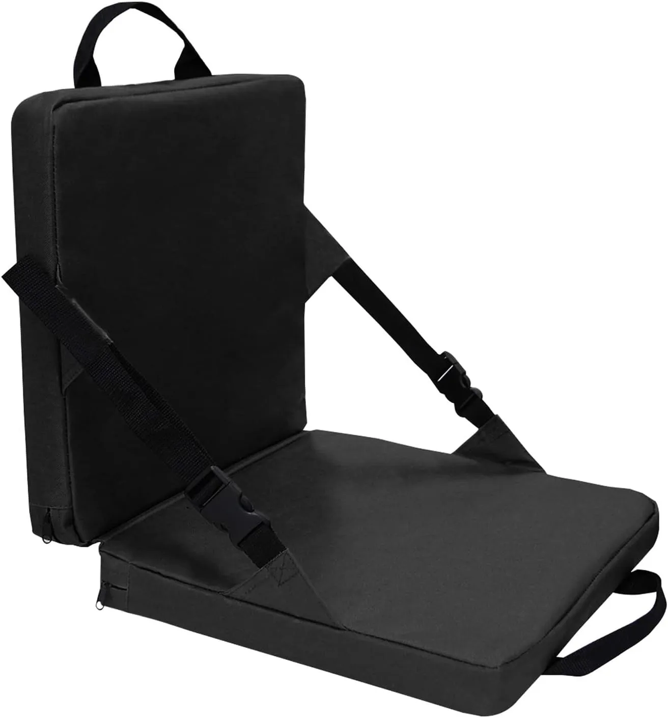 Stadium Seats, 14.96 x 13.39 x 1.57IN Folding Chair Cushion with Lumbar and Back Support Portable Folding Reclining Stadium Chairs with Padded Cushion Seats for Sporting Outdoor Camping(Black)