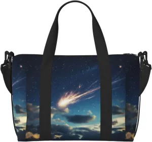 Starry Sky Meteor Stars Print Tote Crossbody Travel Bag with Zip Casual Handbag for Weekend Trips and Gym Shopping, Black, One Size, Travel Tote