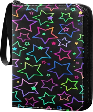 Stars Card Binder 4-Pocket, Trading Card Binder Holder Fits 400 Cards with 50 Sleeves, Card Collection Binder Album Book Holder for Baseball Football Games Cards