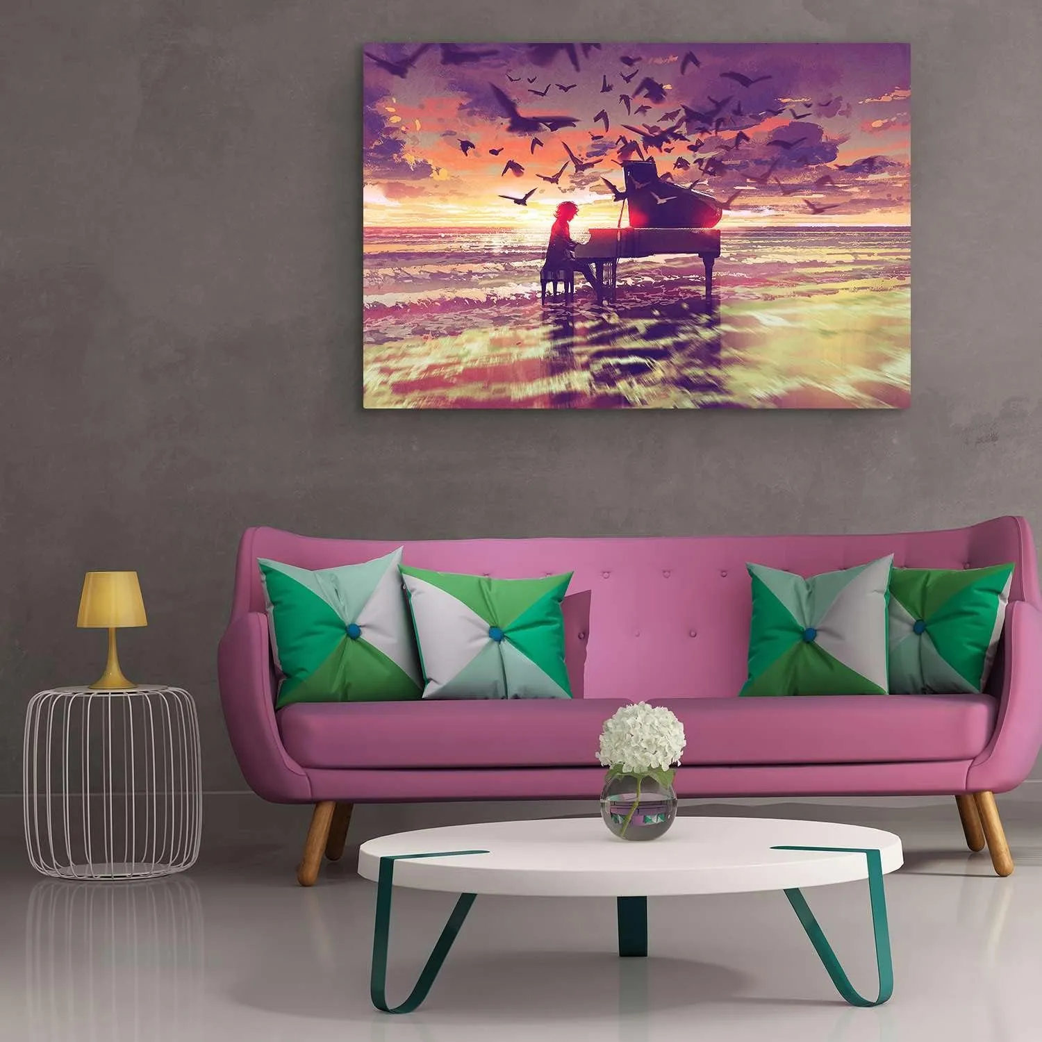 Startonight Canvas Wall Art Abstract - Fantasy Piano on the Beach Painting - Stretched Print, Modern for Bedroom or Living Room, Office Ready to Hang Home Decor Unique Luminous Artwork 32" x 48"