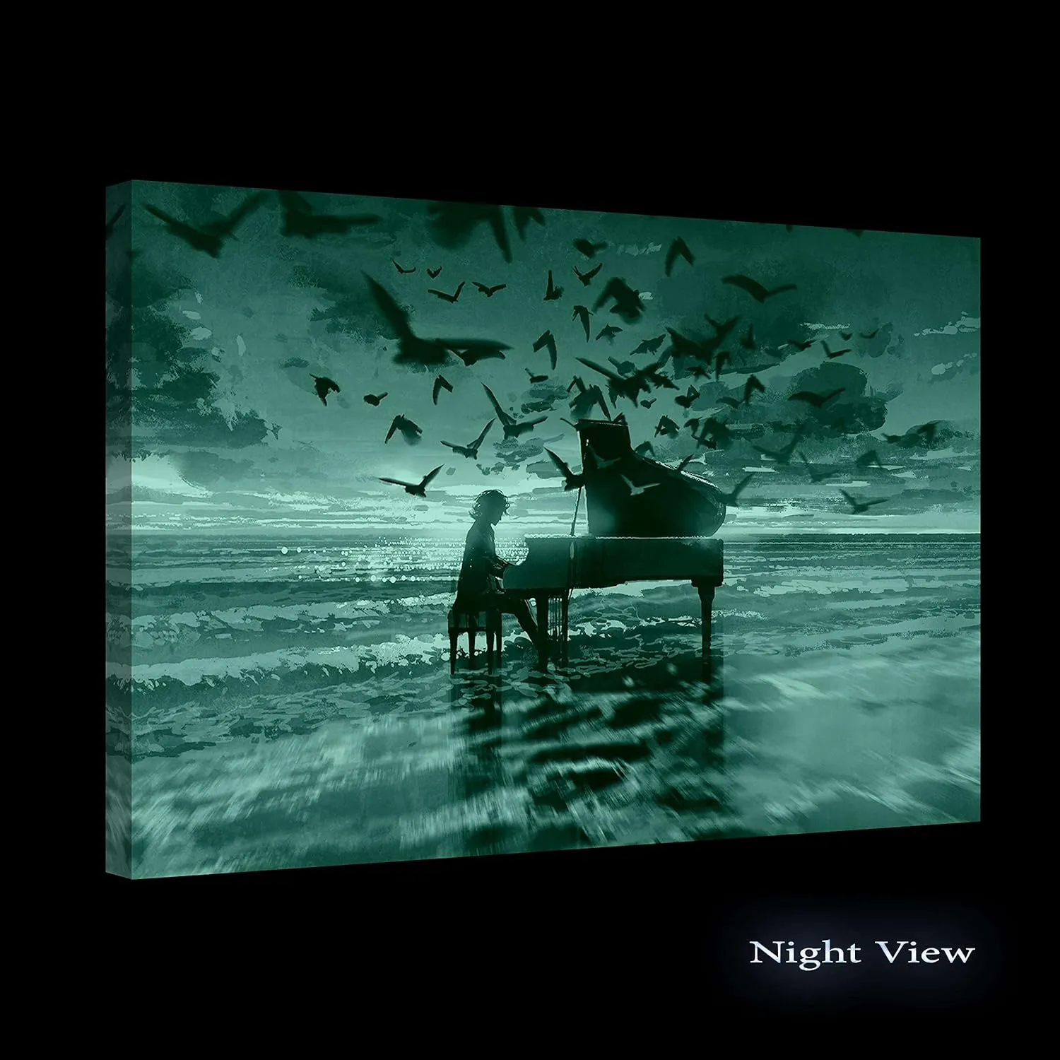 Startonight Canvas Wall Art Abstract - Fantasy Piano on the Beach Painting - Stretched Print, Modern for Bedroom or Living Room, Office Ready to Hang Home Decor Unique Luminous Artwork 32" x 48"