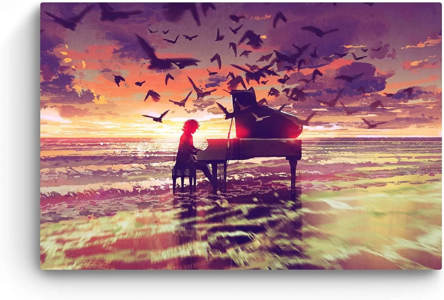 Startonight Canvas Wall Art Abstract - Fantasy Piano on the Beach Painting - Stretched Print, Modern for Bedroom or Living Room, Office Ready to Hang Home Decor Unique Luminous Artwork 32" x 48"