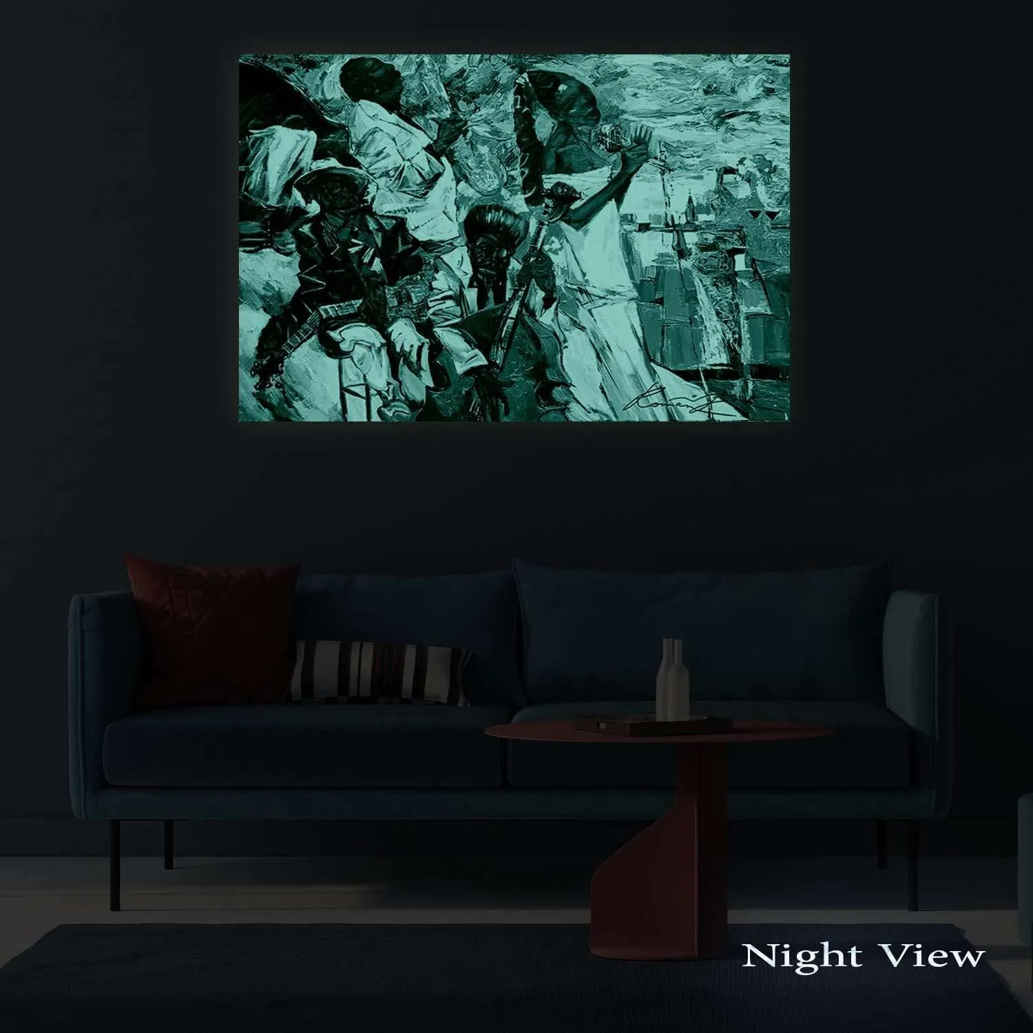 Startonight Canvas Wall Art - Jazz Girl - Stretched Print, Modern for Bedroom or Living Room, Office Ready to Hang Home Decor Unique Luminous Artwork 32" x 48" Day & Night Effect